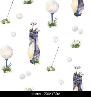 Nahtloses Muster mit Golftaschen, Schlägern, Bälle, Stockfoto