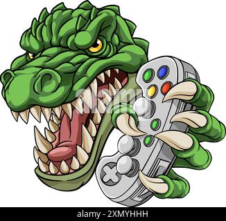 Krokodil Dinosaurier Alligator Gamer Gaming Maskottchen Stock Vektor