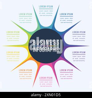 Infografik-Design von Circle 10 Schritten, Objekten, Elementen oder Optionen Infografik-Vorlage für Geschäftsinformationen Stock Vektor