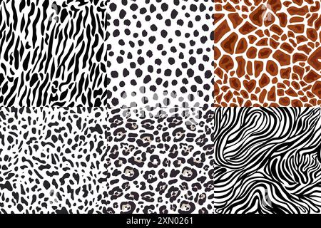 Set mit 6 Wildtier-Prints. Nahtlose Muster. Stock Vektor
