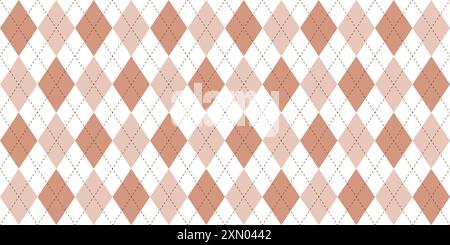 Argyle-Textur. Beigefarbenes weißes Argyle-Vektormuster. Nahtloses Design im Retro-Look. Argyle-Hintergrund. Stock Vektor