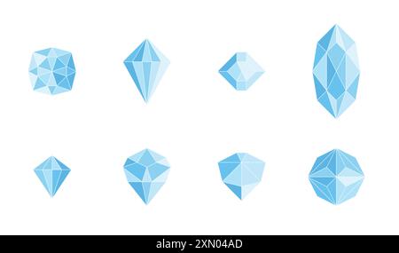 Schmuckkollektion. Einfache Schmuckstücke, Diamanten und facettierte Edelsteine besetzt. Blauer Topaz isolierter Vektor-Objektsatz. Stock Vektor