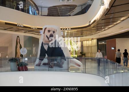 Shanghai, China. 30. Juli 2024. Ein niedliches Bild eines Hundes wird am 30. Juli 2024 im BFC Bund Financial Center im Bezirk Huangpu in Shanghai, China, als Teil einer Kunstinstallation ausgestellt. (Foto: Costfoto/NurPhoto) Credit: NurPhoto SRL/Alamy Live News Stockfoto