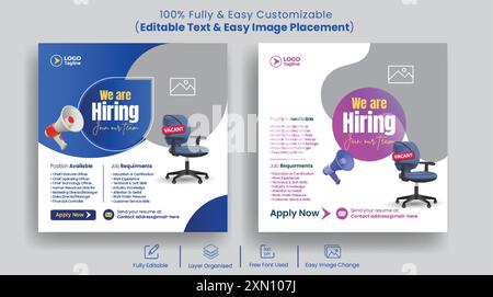 Social Media stellt Werbebanner-Vorlagen für die Einstellung von Stellenangeboten bereit. Job Vakanz Webbanner und Corporate Business Promotion Square Flyer Template Design Stock Vektor