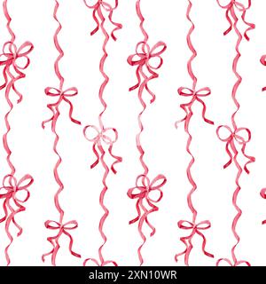 Nahtlose Verzierung von Satinschleifen. Aquarellmuster aus rosa Seidenbändern. Einrichtung für Geburtstage, Hochzeiten und Valentinstag. Dekoration in Boho styl Stockfoto