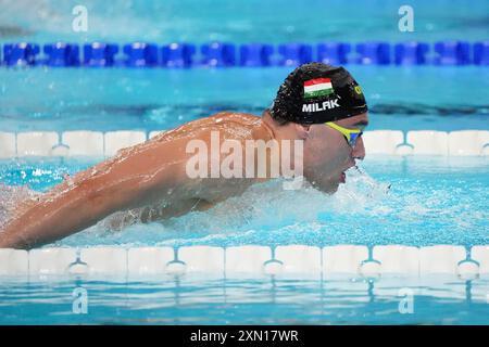 Paris, Frankreich. 30. Juli 2024. Kristóf Milák von Ungarn tritt am Dienstag, den 30. Juli 2024, im Halbfinale der 200-Meter-Schmetterlinge der Männer bei den Olympischen Spielen 2024 in Paris an. Foto: Richard Ellis/UPI Credit: UPI/Alamy Live News Stockfoto