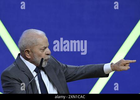 DF - BRASILIA - 07/30/2024 - BRASILIA, ERÖFFNUNGSZEREMONIE der 5. NATIONALEN KONFERENZ FÜR WISSENSCHAFT, TECHNOLOGIE UND INNOVATION durch den Präsidenten Brasiliens, Luiz Inacio Lula da Silva, während der nationalen Technologiekonferenz in Brasilia, Brasilien, am 30. Juli 2024. Foto: Mateus Bonomi/AGIF (Foto: Mateus Bonomi/AGIF/SIPA USA) Stockfoto