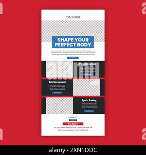 E-Mail-Newsletter-Vorlage für Fitness-Kommunikation für UI-Header oder Landing-Page-Design der Website für Fitness-Übungen Stock Vektor