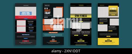 Set von Gym und Fitness E-Mail Newsletter Vorlagen geeignet für Fitness Website UI Interface Vorlage, Fitness Gym Roll Up Banner vertikales Design Paket Stock Vektor