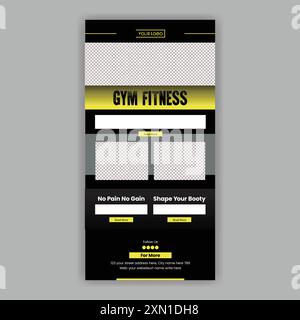 Gym Fitness E-Mail-Newsletter-Vorlage für Online-Gym Fitness-Website-UI-Vorlagen für Fitness-Blogs oder Zeitungslayout-Design Stock Vektor