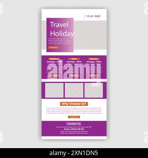 E-Mail-Newsletter-Vorlage für Reise-Blogger-E-Mail-Marketing-Landingpage, vertikales Reiseposter oder Roll-Up-Banner, Website-Header Stock Vektor