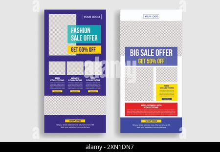 E-Commerce-E-Mail-Newsletter-Vorlage für Fashion Sale-Webseite UI-Layout-Design, Verkaufsförderungs-E-Mail-Marketing oder Zeitungsvorlage Stock Vektor