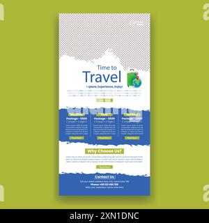 E-Mail-Newsletter-Vorlage für Reise-Blogger E-Mail-Marketing-Landingpage, vertikales Reiseposter, Roll-Up-Banner, Kopfzeile der Webseite Stock Vektor