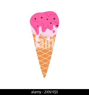 Geschmolzenes Erdbeereis mit Schokoladenchips, rosa Schichten Eis tropfenden Vektor Illustration Stock Vektor