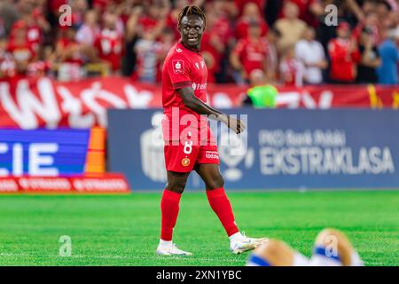 Hilary Gong von Widzew wurde während des Polnischen PKO Ekstraklasa League-Spiels zwischen Widzew Lodz und Lech Poznan im Widzew Lodz Municipal Stadium gesehen. Endergebnis: Widzew Lodz 2:1 Lech Poznan. (Foto: Mikolaj Barbanell / SOPA Images/SIPA USA) Stockfoto