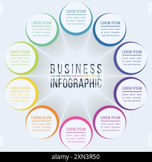 Circle Infografik Design 10 Schritte, Objekte, Elemente oder Optionen Geschäftsinformationen Stock Vektor