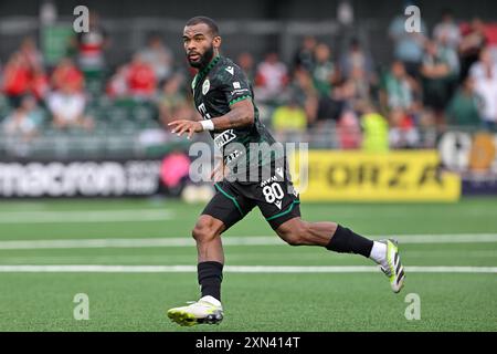 Habib Maika aus Ferencváros während des zweiten Qualifikationsrunde der UEFA Champions League, Match The New Saints vs. Ferencváros im Park Hall Stadium, Oswestry, Großbritannien, 30. Juli 2024 (Foto: Cody Froggatt/News Images) Stockfoto