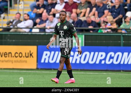 Oswestry, Großbritannien. 30. Juli 2024. Tosin Kehinde von Ferencváros während des zweiten Qualifikationsrunde der UEFA Champions League Match The New Saints vs Ferencváros im Park Hall Stadium, Oswestry, Großbritannien, 30. Juli 2024 (Foto: Cody Froggatt/News Images) in Oswestry, Großbritannien am 30. Juli 2024. (Foto: Cody Froggatt/News Images/SIPA USA) Credit: SIPA USA/Alamy Live News Stockfoto