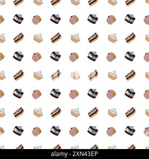 Tortenset. Nahtloses Muster. Vektorabbildung. Stock Vektor