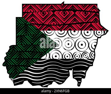 Sudan-Landesflagge im Kartenkonturdesign Logo. Farben der sudanesischen Nationalflagge für dein Grafik- und Webdesign Stockfoto