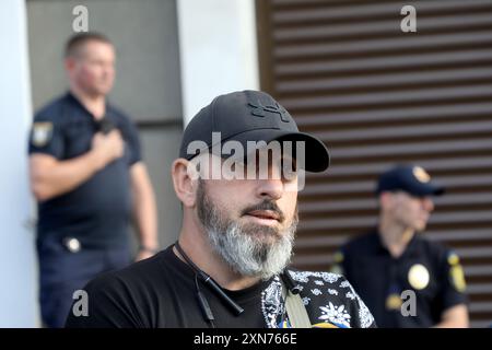 Nicht exklusiv: KIEW, UKRAINE - 29. JULI 2024 - Freiwilliger, Soldat der Internationalen Legion der Streitkräfte der Ukraine Konstantin Mukhadse ta Stockfoto