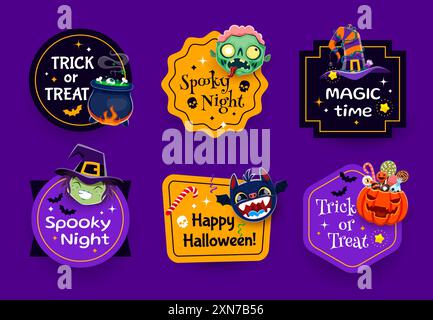 Halloween Weihnachten Geschenkanhänger. Oktober Herbst Saison Banner, Halloween Geschenk Aufkleber oder Herbstferien Vektor Symbol. Oktober Saison Geschenkanhänger mit Zomb Stock Vektor