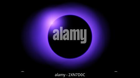 Purple Planet Eclipse Konzept. Sonnenlicht-Blendungseffekt. Glühende Sonnenkrone im dunklen Raum. Erdhalo mit glänzender Kante. Vektor-Illustrationsdesign für Poster, Banner, Cover, Broschüre, Broschüre Stock Vektor