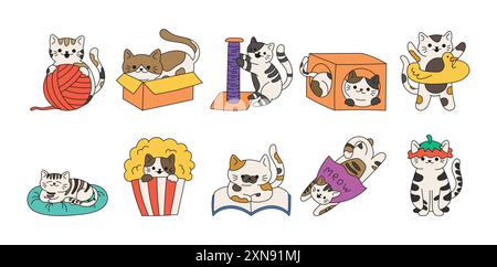 Lustiges Cat Doodle Set Stock Vektor