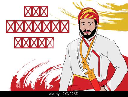 Vektor-Illustration des chhatrapati shivaji maharaj jayanti-Textes in marathi. Vektor-Illustration Happy shivaji jayanti Text in marathi. Stock Vektor