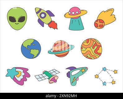 Doodle Cosmic Illustrations Set Stock Vektor