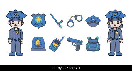 Niedliches Polizist-Doodle-Set Stock Vektor