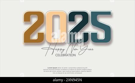 Frohes Neues Jahr 2025. Festliche, realistische Dekoration elegante Nummer zur Feier 2025, Kalender und Poster Stock Vektor