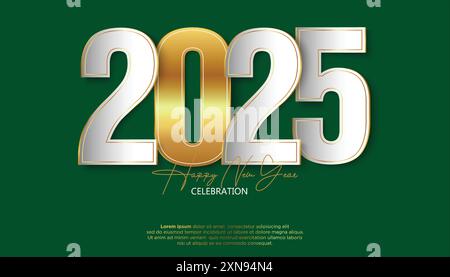Frohes Neues Jahr 2025. Festliche, realistische Dekoration elegante Nummer zur Feier 2025, Kalender und Poster Stock Vektor