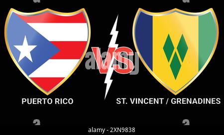 Puerto Rico gegen ST Vincent und die Grenadinen Football Face-Off: Schwarzer Hintergrund und gegen Flags Stock Vektor