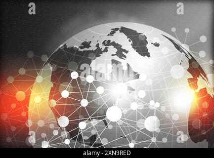 Verbindungen des globalen Kommunikationsnetzwerks. 3D-Abbildung Stockfoto