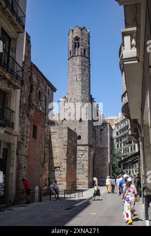 Barcelona, Spanien - 29. Juli 2024: Torre Mirador del Rei Marti - Wachturm von König Martin, Palau Reial Major, Stockfoto