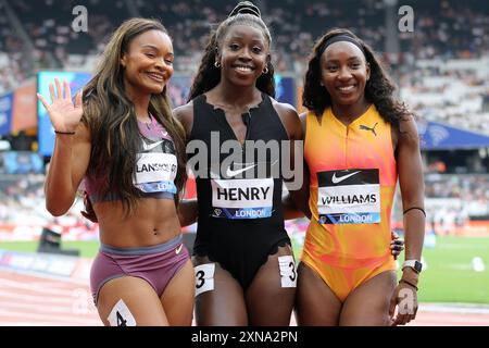 1., 2. & 3. Imani LANSIQUOT, Desiree HENRY & Bianca WILLIAMS aus Großbritannien in der 100m Women National in der Wanda Diamond League, London Stadium - London, 20. Juli 2024 Stockfoto