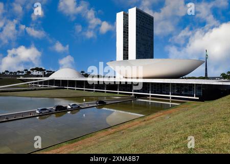 Nationalkongress, entworfen von Oscar Niemeyer, Weltkulturerbe, Brasilia, Bundesbezirk, Brasilien Stockfoto