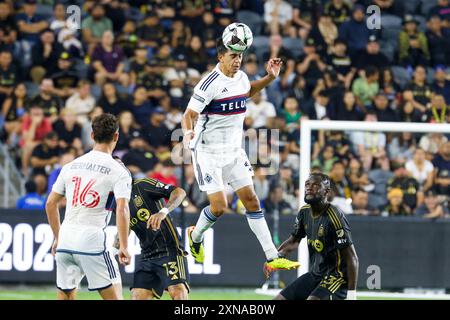 Los Angeles, Usa. 30. Juli 2024. Vancouver Whitecaps' Mathías Laborda (C) im Kampf gegen Los Angeles FC während des Ligapokalspiels im BMO Stadium. Vancouver Whitecaps 4:2 LAFC Credit: SOPA Images Limited/Alamy Live News Stockfoto