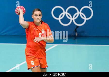 Larissa Nusser aus den Niederlanden, Handball, Women&#39;s Vorrunde Gruppe B zwischen den Niederlanden und Spanien während der Olympischen Spiele Paris 2024 am 30. Juli 2024 in der South Paris Arena in Paris, Frankreich Stockfoto