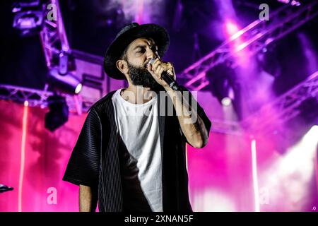 Filagosto Festival, Bergamo, Italien, 30. Juli 2024, Vasco Brondi während des italienischen Musikkonzerts der Sängerin Vasco Brondi Stockfoto