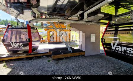 Gondelbahn Chabrières, VARs les Claux, Hautes-Alpes, Südfrankreich Stockfoto