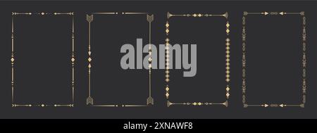 Goldener Rahmen mit indianischem Pfeil, Ornament. Schlichtes Motiv mit einfarbigen Linien. Vektorabbildung Stock Vektor