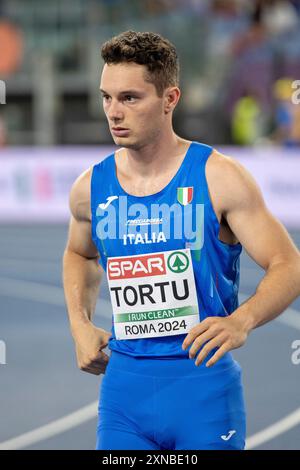 Filippo Tortu (Italien), 200 m Silbermedaille für Herren und 4x100 m Staffel Goldmedaille bei den Leichtathletik-Europameisterschaften Roma 2024, Olympiastadion, Rom, Italien Stockfoto