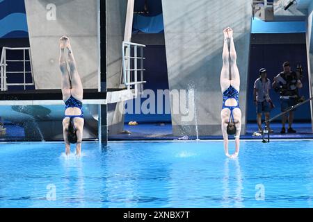 Nanterre, Frankreich. 31. Juli 2024. Ksenila Bailo und Sofia LysKun vom Team Ukraine treten am fünften Tag der Olympischen Spiele 2024 im Aquatics Centre am 31. Juli 2024 in Saint-Denis an. Foto: David Niviere/ABACAPRESS. COM Credit: Abaca Press/Alamy Live News Stockfoto