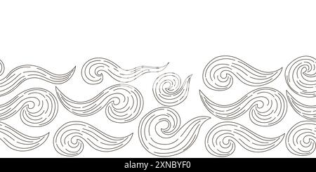 Nahtloser Marineband. Einfarbige Märchenzeichnung. Kurven. Vektor-Design für Papier, Abdeckung, Stoff, Dekor und andere Verwendung Stock Vektor