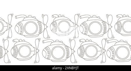 Nahtloser Marineband. Einfarbige Märchenzeichnung. U-Boote. Vektor-Design für Papier, Abdeckung, Stoff, Dekor und andere Verwendung Stock Vektor