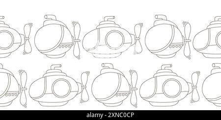 Nahtloser Marineband. Einfarbige Märchenzeichnung. Gelbe U-Boote. Vektor-Design für Papier, Abdeckung, Stoff, Dekor und andere Verwendung Stock Vektor
