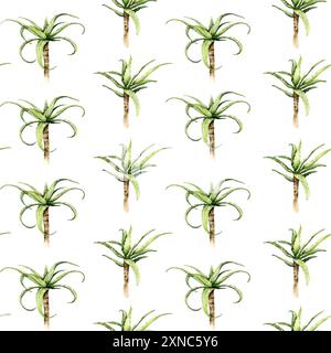 Aquarellfarben-Aloe-Pflanzen-nahtloses Muster Stockfoto