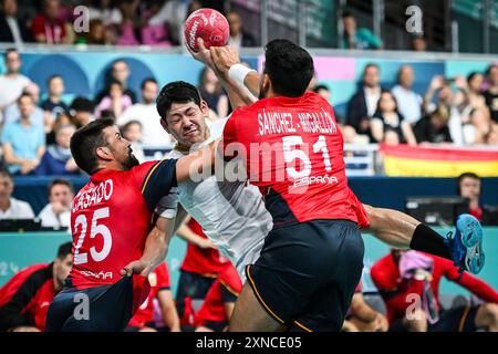 TOKUDA Shinnosuke von Japan während des Handballspiels zwischen Spanien und Japan, der Olympischen Spiele Paris 2024 am 31. Juli 2024 in der South Paris Arena 6 in Paris, Frankreich Stockfoto